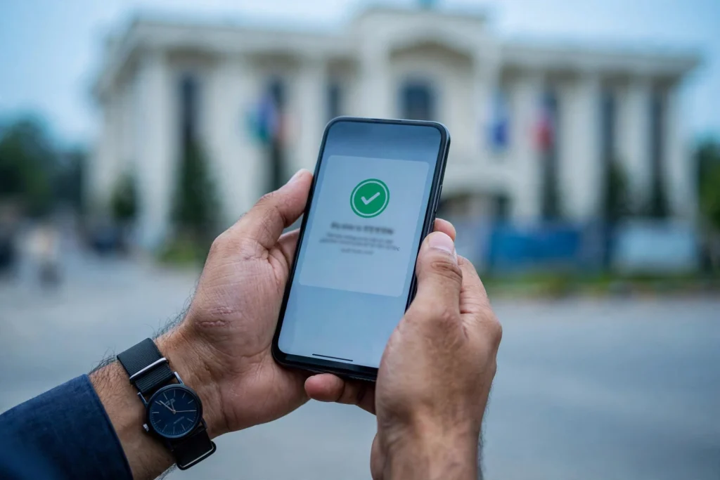 Pakistani taxpayer checking FBR Active Taxpayer List status on smartphone